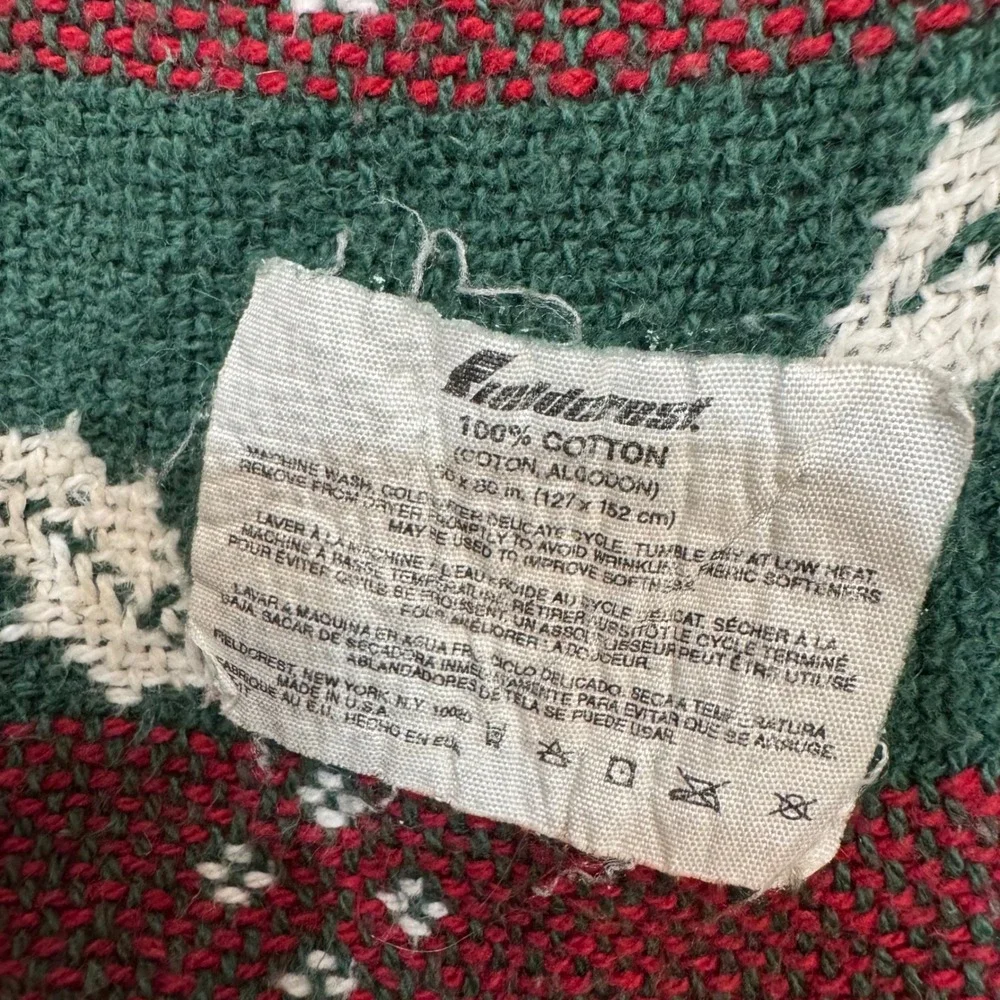 Fieldcrest Vintage Christmas Woven Throw Blanket Sleigh Holly Cotton 50x60 USA